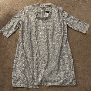 R&M Richards Sophisticated Silver Dress with matching duster jacket